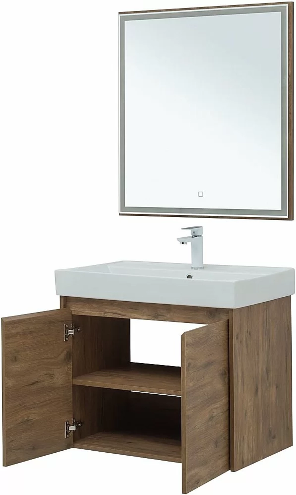 Тумба с раковиной Aquanet Nova Lite 75 с зеркалом, 2 дверцы дуб рустикальный