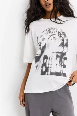 PULL&BEAR Футболка с принтом Billie Eilish, белый