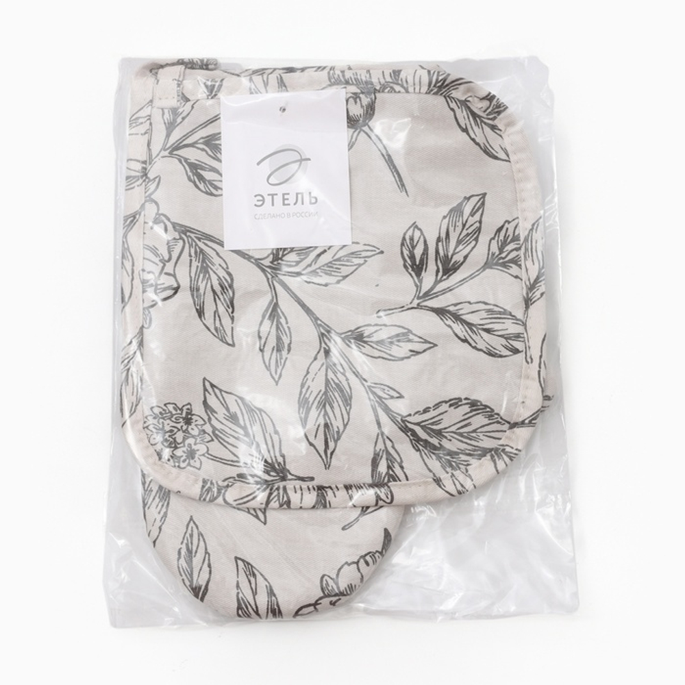 Набор кухонный «Этель» Black flowers: варежка-прихватка, прихватка, 100% хлопок, саржа 190 г/м²