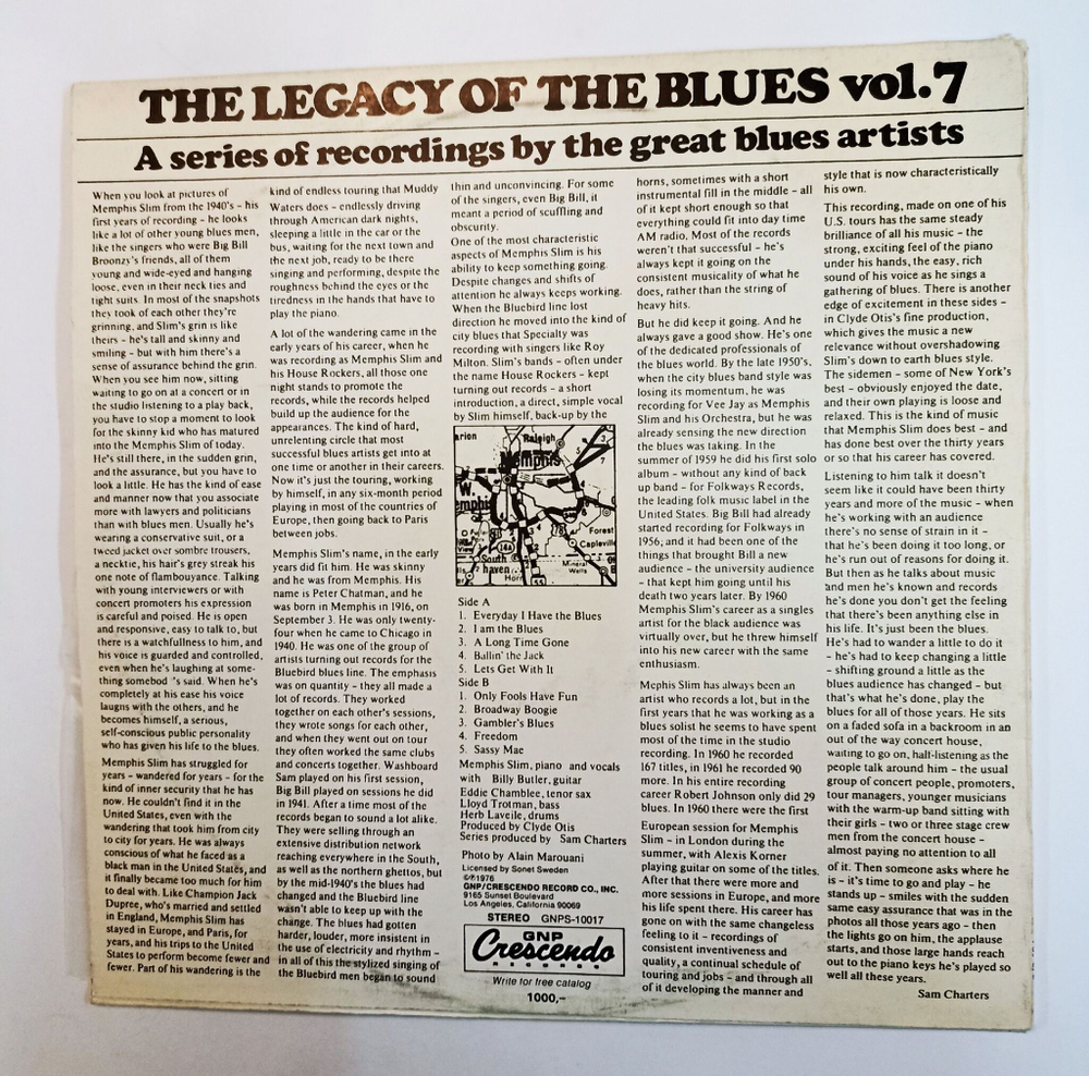 Винтажная виниловая пластинка LP Memphis Slim The Legacy Of The Blues Vol. 7 (Польша 1976)