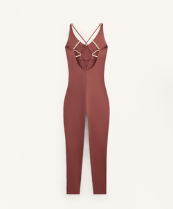 Oysho Длинный комбинезон Comfortlux с блоками, линялый махагон