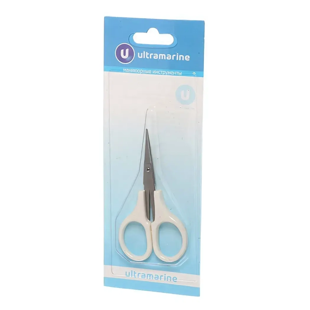 Ножницы маникюрные на блистере «Ultramarine», круглые кольца, пластиковые ручки, широкие, цвет серебро, 8см