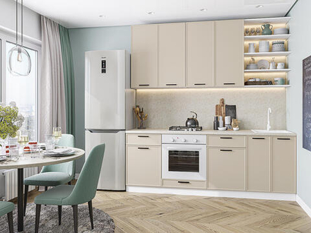 Прямая модульная кухня Фрейм-02 Cream Silk - Белый 2340*2200*600
