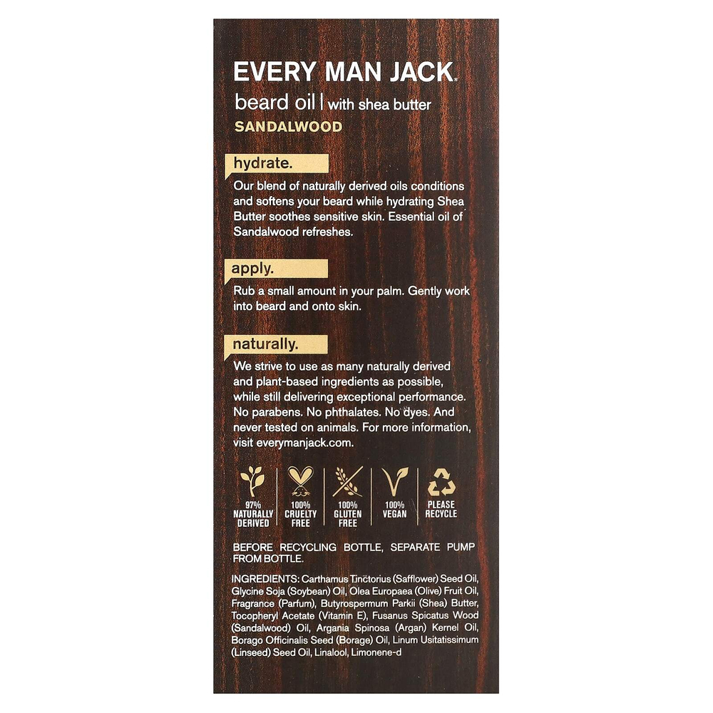 Every Man Jack, Увлажняющее масло для бороды с маслом ши, сандаловое дерево, 30 мл (1 жидк. унц.)