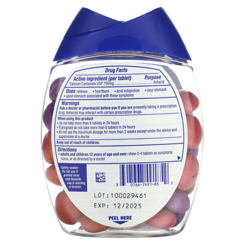 Tums, антацид, жевательные таблетки, ассорти ягод, 750 мг, 60 жевательных таблеток