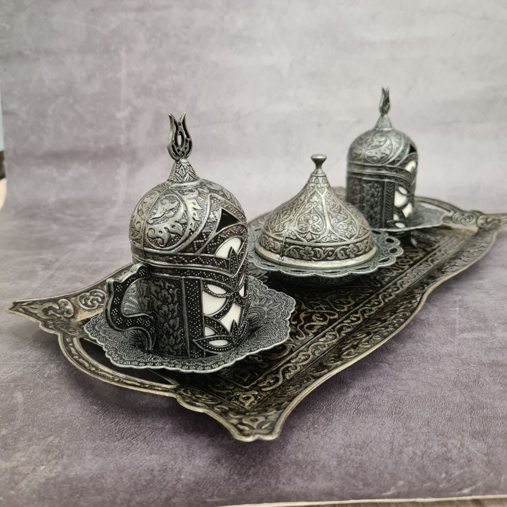 Кофейный набор "Lale" на 2 персоны с лукумницей и подносом/ACAR. Турция (медный)