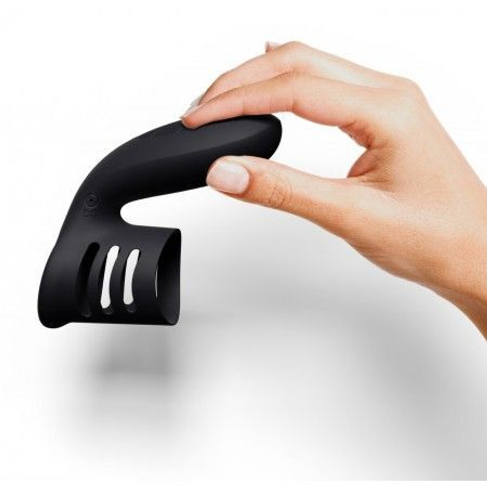 Черное эрекционное кольцо-насадка с отростком We Ring