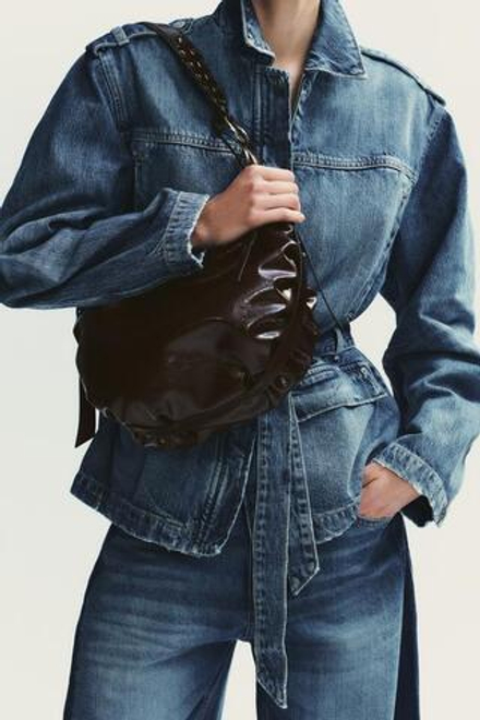 ZARA СУМКА ЧЕРЕЗ ПЛЕЧО С БАХРОМОЙ, БОРДОВО-КРАСНЫЙ