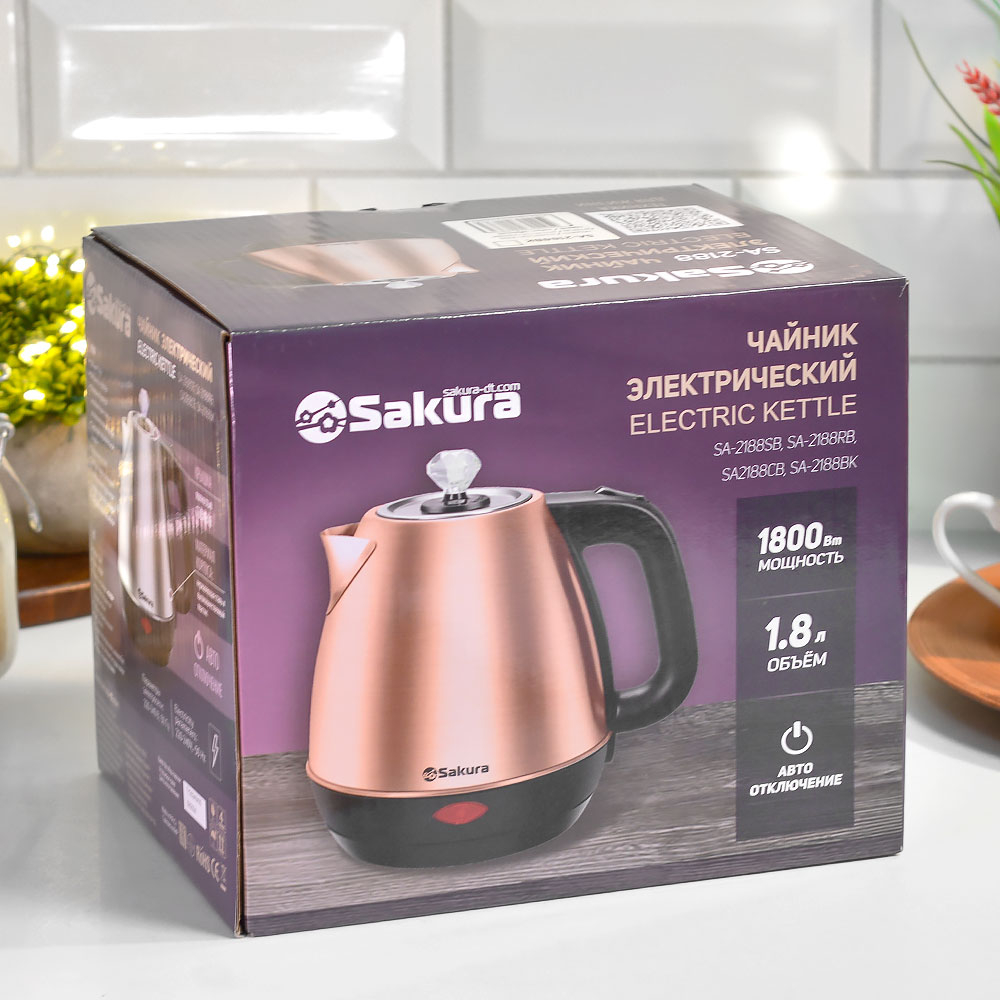 Чайник электрический 1,8л Sakura SA-2188BK, дисковый, черный
