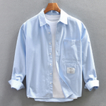 Белая хлопковая рубашка мужская с длинными рукавами и накладным карманом