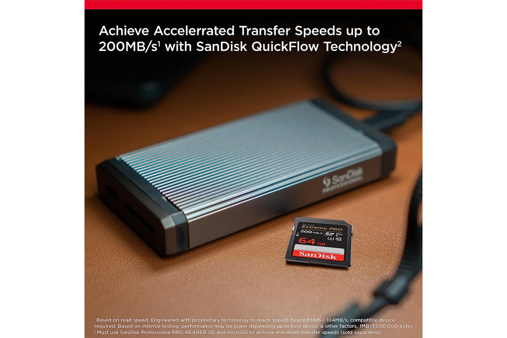 Карта памяти SanDisk SDXC Extreme Pro Class 10 UHS-I V30 U3 (200/90MB/s) 64GB