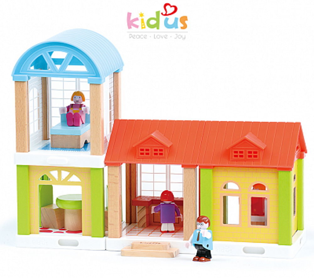 Конструктор дер. "Дом для кукол. Двухэтажный дом" 3 фиг., плст.эл.,коробка (31,5х10,5х25,5)