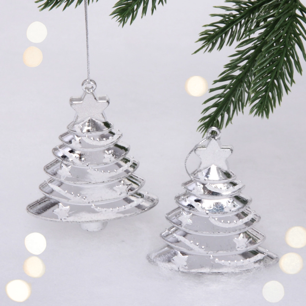 Елочные игрушки «Сказочная ёлочка» 8 см (набор 2 шт), Серебро