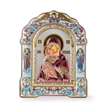Владимирская БМ, икона арочная с рамкой, красное дерево, эмаль 206х270