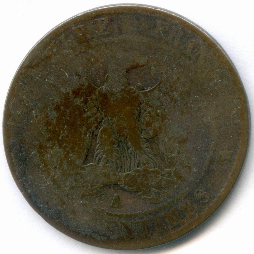 10 сантимов 1856 (A). Франция (Наполеон III). Бронза VG