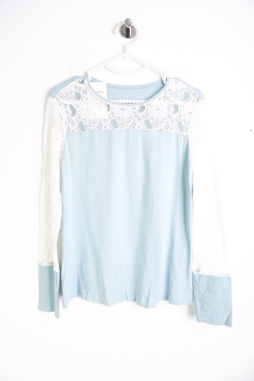 Блузка с кружевной вставкой, визуально на 46 размер