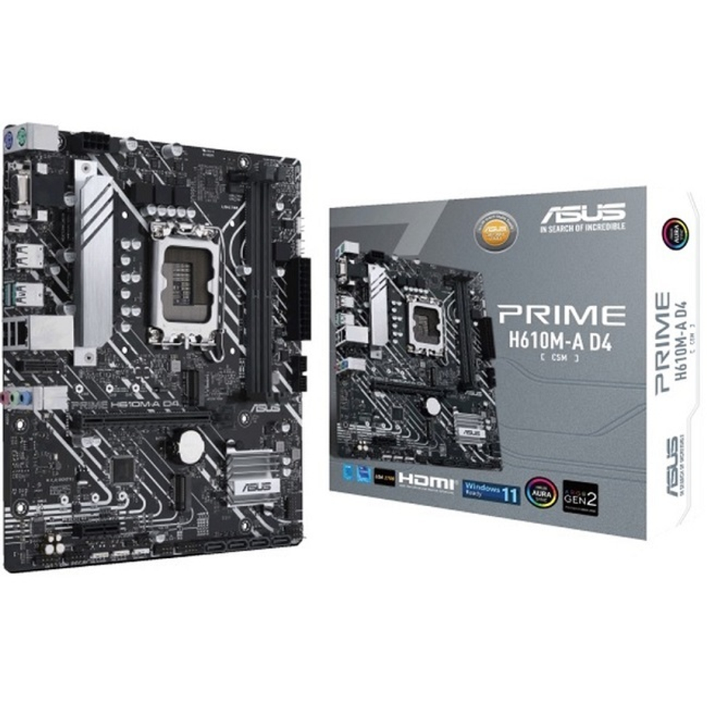 Материнская плата ASUS PRIME H610M-A D4-CSM (LGA1700/H610/2xDDR4/PCI-Ex16/PCI-Ex1/SB7.1/GLAN/DP/HDMI/D-Sub/mATX)