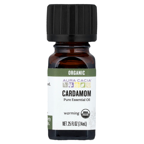 Aura Cacia, Чистое эфирное масло, органический кардамон, 7,4 мл (0,25 жидк. унц.)