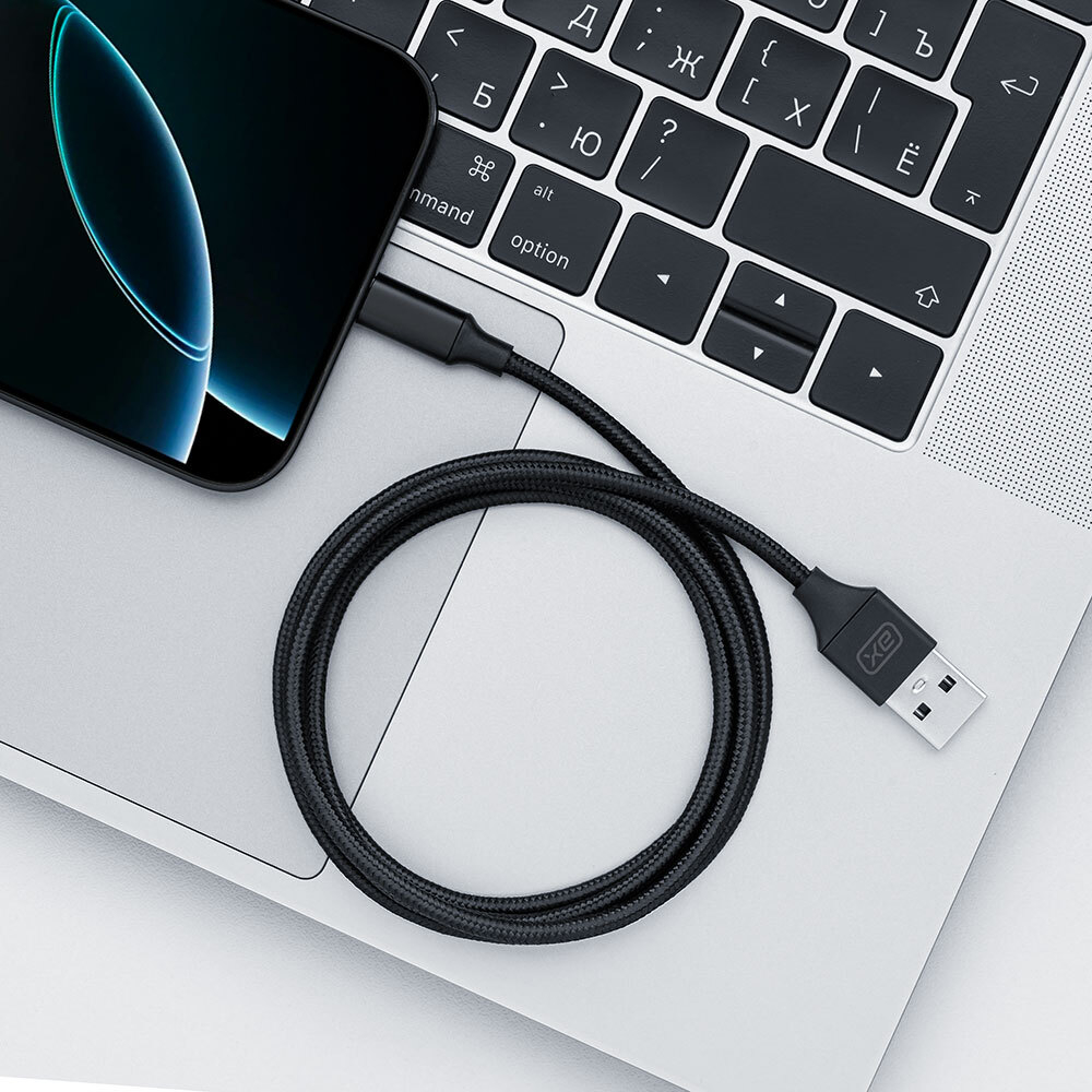 Дата-кабель USB - Lightning, 2А, 1м, нейлон,черный