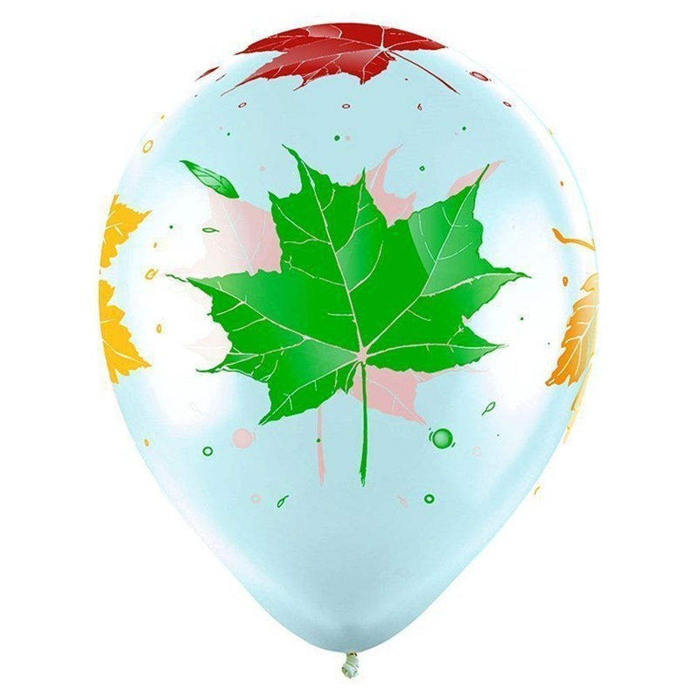 Воздушные шары Веселуха с рисунком Листья Осень, 100 шт. размер 12" #8122116