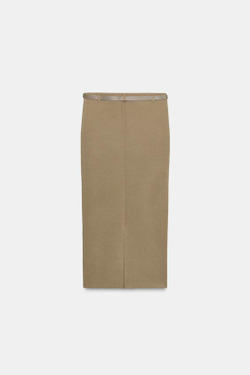 ZARA ТРИКОТАЖНАЯ ЮБКА С РЕМНЕМ, СВЕТЛЫЙ ХАКИ