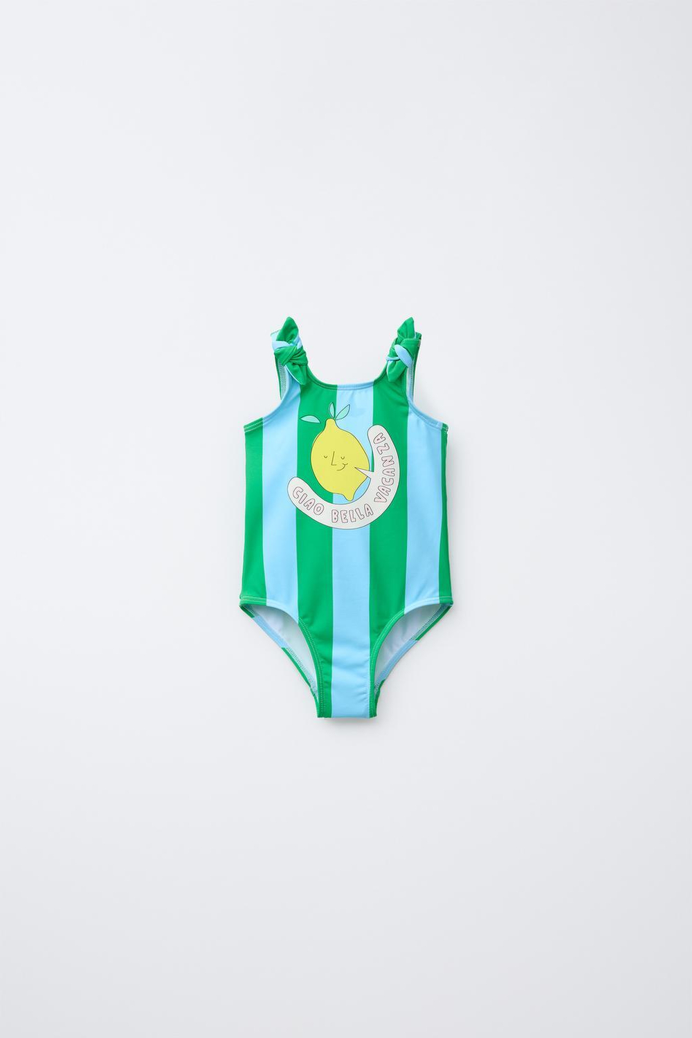 ZARA КУПАЛЬНИК В ПОЛОСКУ С ПРИНТОМ, ЗЕЛЕНОВАТО-СИНИЙ