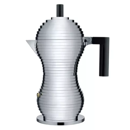 Alessi - Алюминиевая турка кофеварка Pulcina на 6 чашек. черная ручка / артикул   MDL02/6BCH  / GTIN 8003299400591