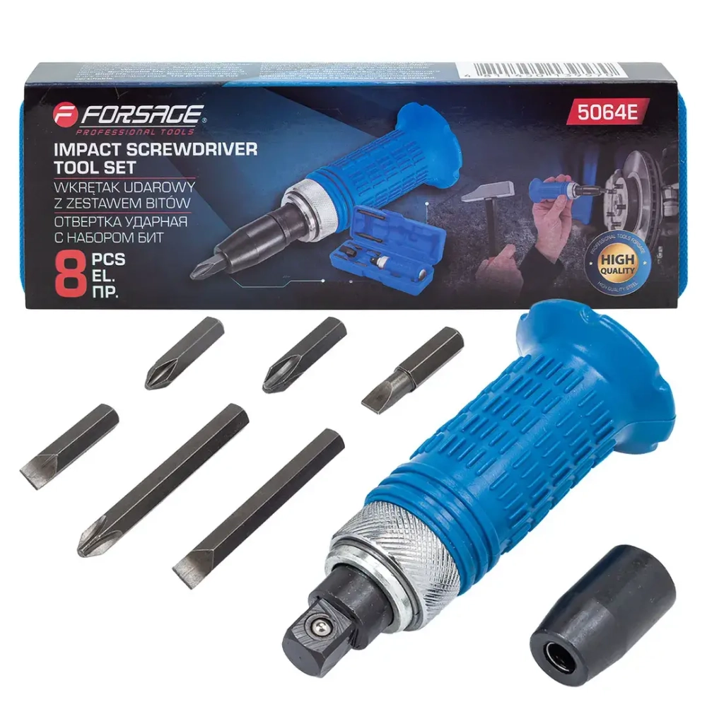 Отвертка ударная с набором бит, 8пр. Forsage F-5064E