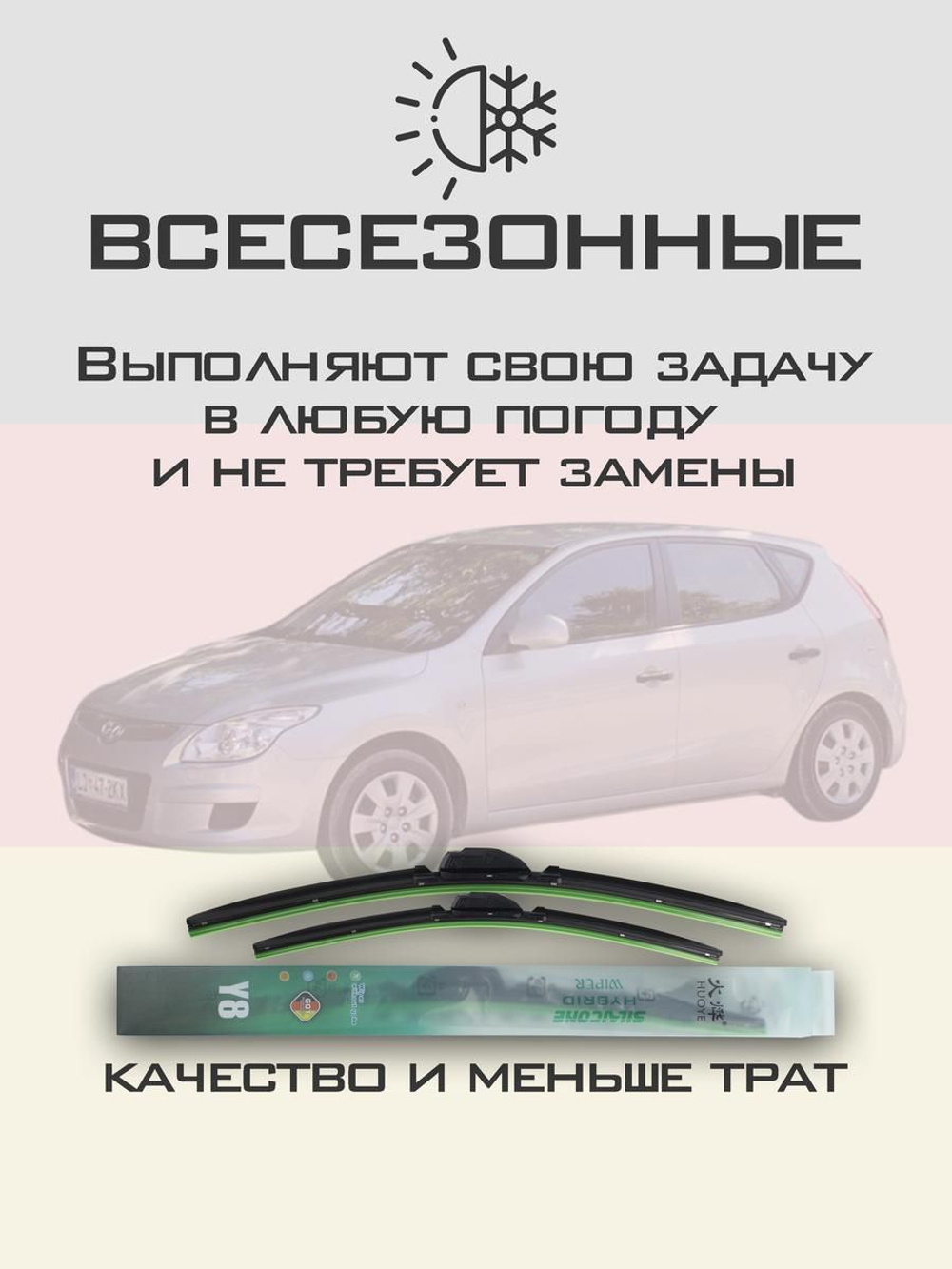 Щетки стеклоочистителя HUOYE Y8 600/450 мм на Hyundai i30 | Push button