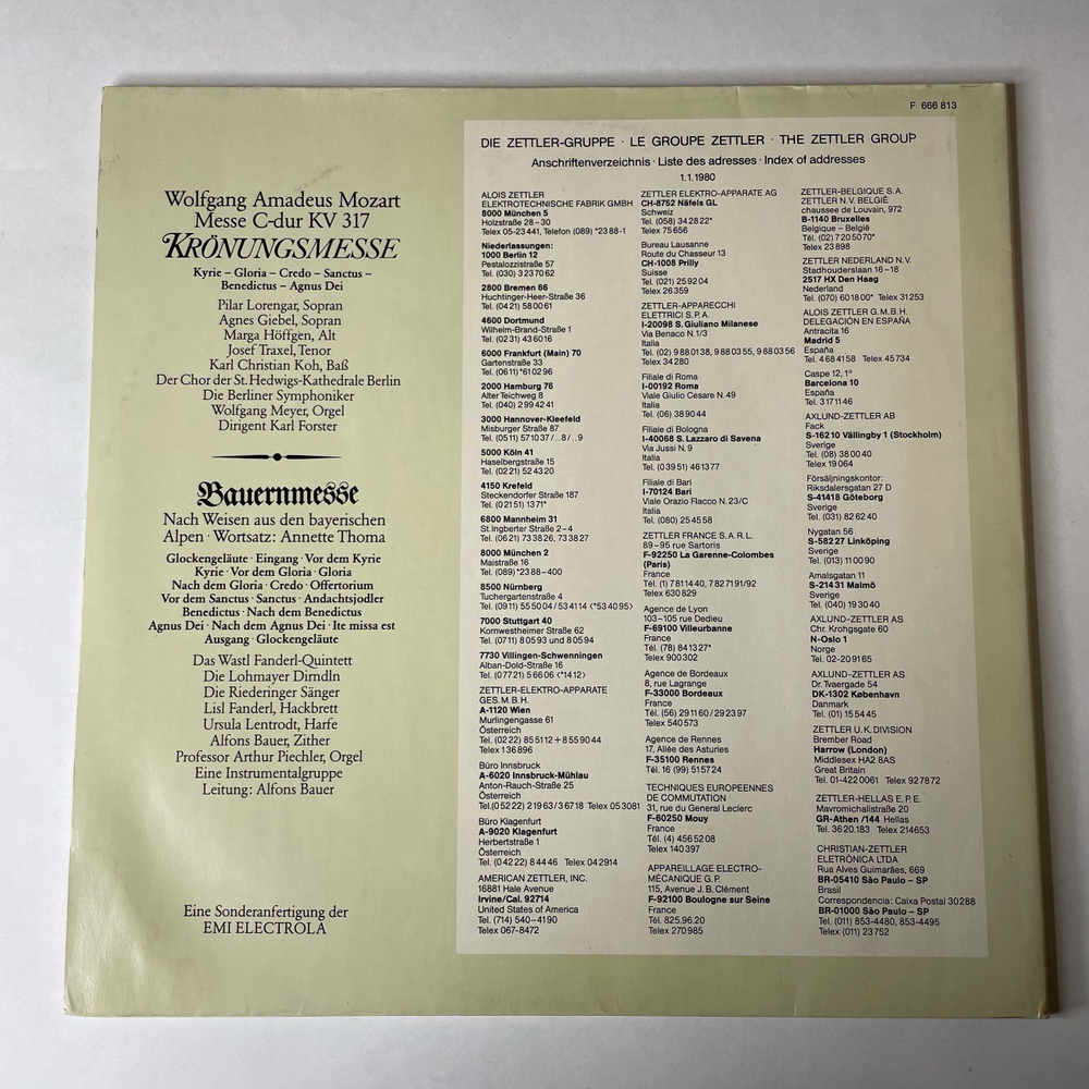 Винтажная виниловая пластинка LP Mozart Моцарт, Annette Thoma Bauernmesse, Mozart Kronungsmesse (Германия 1980)