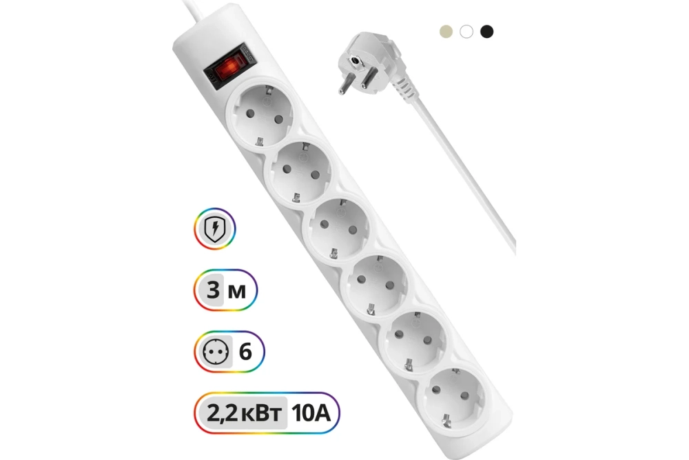 Сетевой фильтр Defender DFS 153 3 м, белый, 6 розеток 99490