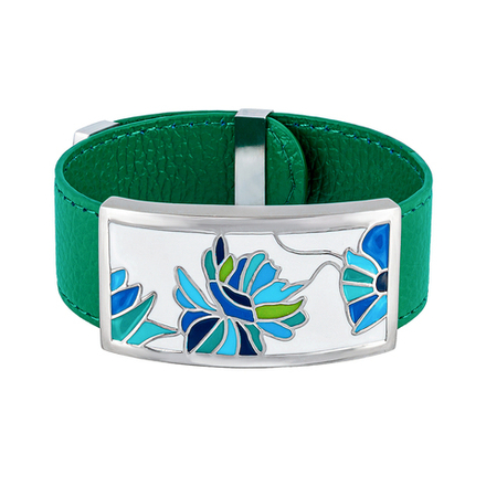 Браслет Fiore Luna на зеленом кожаном ремешке CB13599-3A