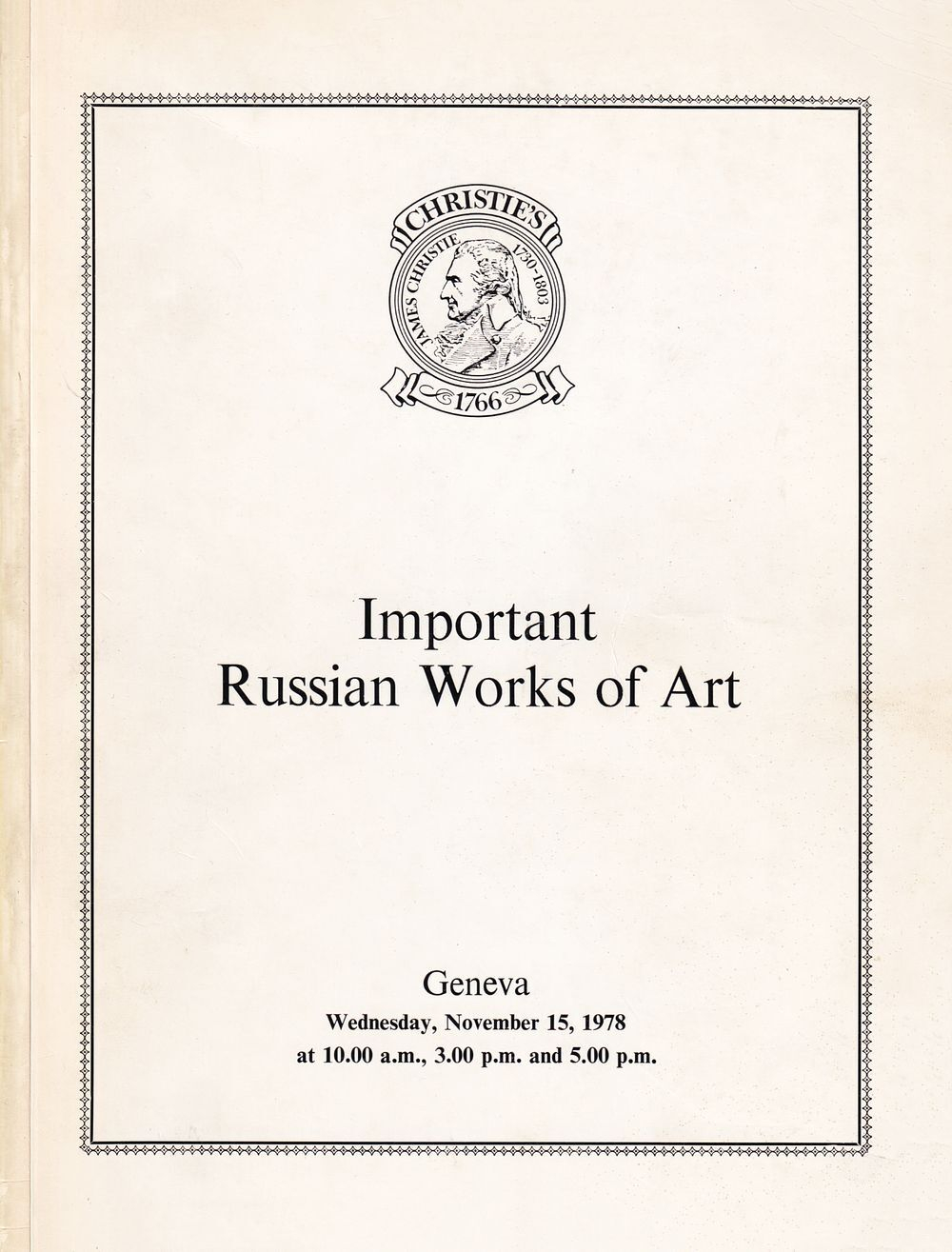 Каталог аукциона Christie's, Женева, Шедевры русского декоративно-прикладного искусства от 15 ноября 1978 года