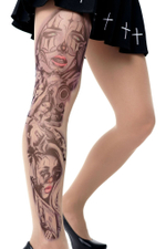 Колготки с принтом в виде девушек-клоунесс (Размер: S-M-L) (Цвет: бежевый)