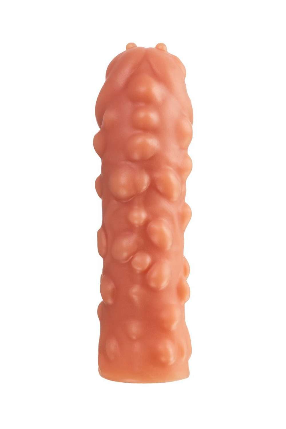 Телесная, покрытая пузырьками насадка на член - 16,5 см.