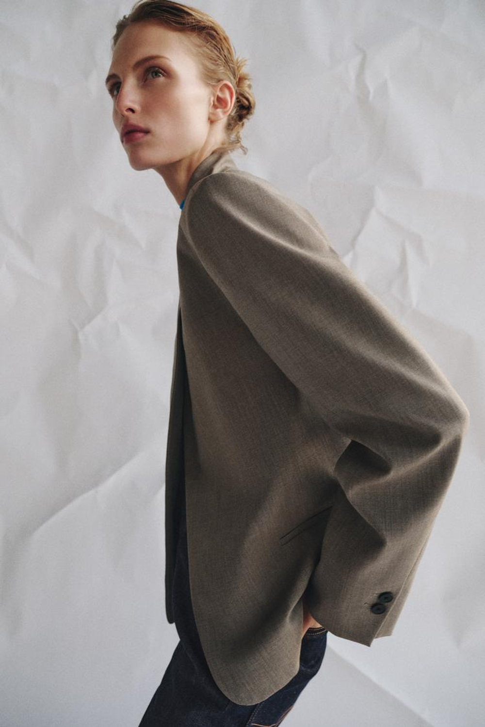 ZARA БЛЕЙЗЕР С ВОРОТНИКОМ-СТОЙКОЙ — ZW COLLECTION, КАМЕННО-СЕРЫЙ