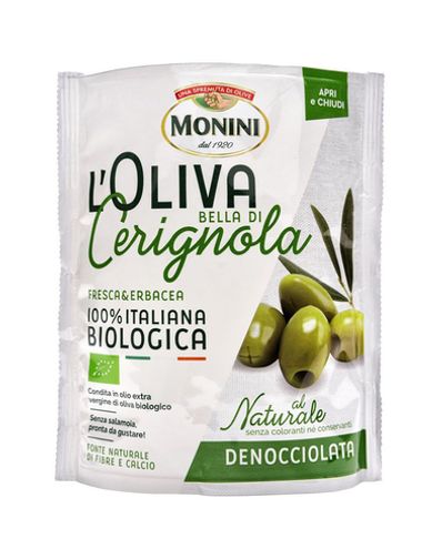 Оливки без косточки Monini БИО Bella di Cerignola 150 гр.
