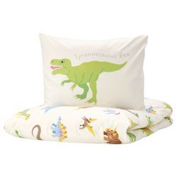 IKEA JÄTTELIK  (ИКЕА ЙÄТТЕЛИК)  -  Пододеяльник и наволочка, динозавры/белый, 150x200/50x60 см