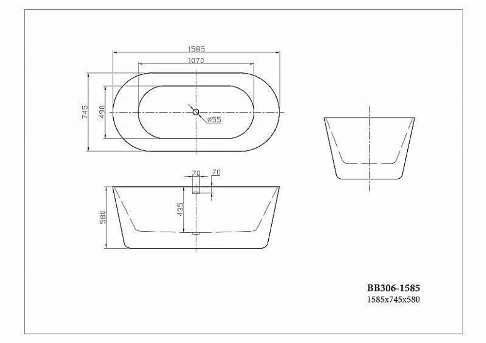 Акриловая ванна BelBagno BB306 158х74