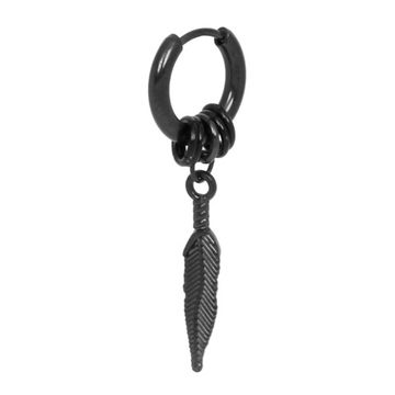 Серьга с подвеской Перышко черная (078)