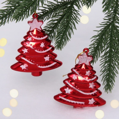 Елочные игрушки «Сказочная ёлочка» 8 см (набор 2 шт), Красный