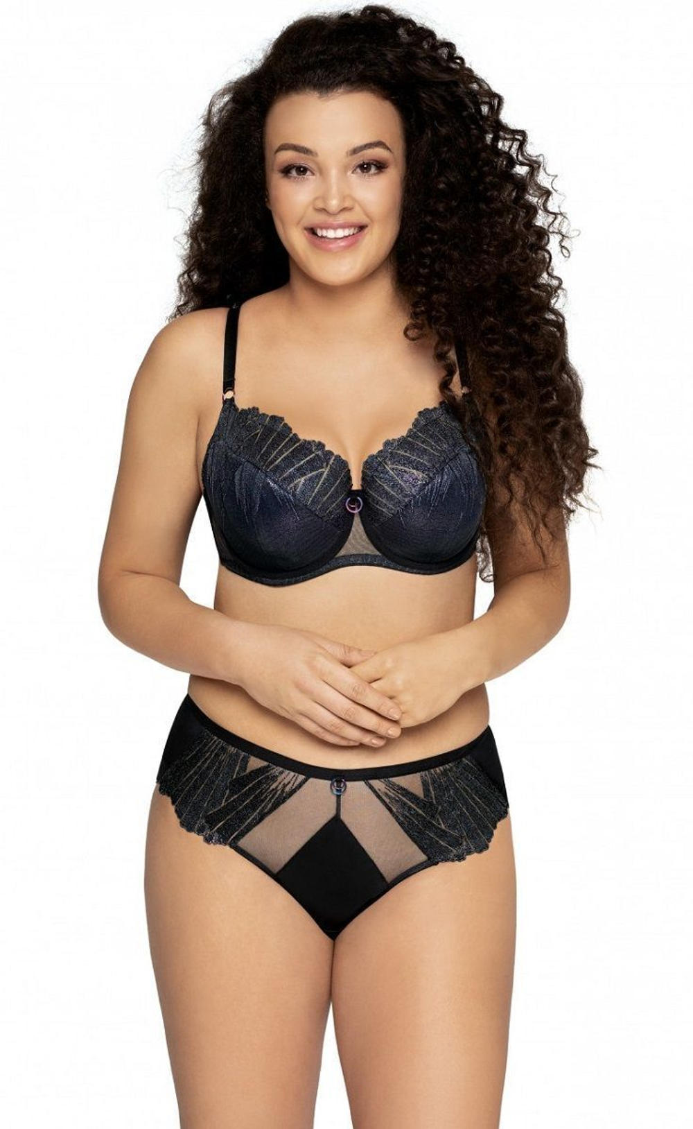 Бюстгальтер со сшивной чашкой plus size и блестящей отделкой (Размер: 90G) (Цвет: черный)