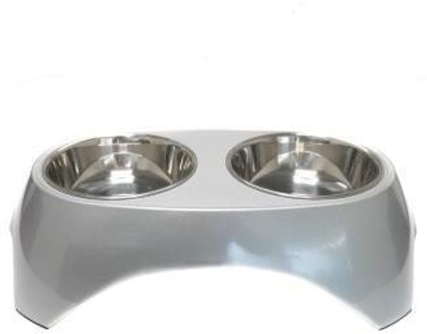 Миска двойная на меламиновой подставке Металлик, SuperDesign, 2х350 мл белая