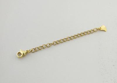 k053-з Карабин 9мм с удлинительной цепочкой "сердце", нерж. сталь с позолотой