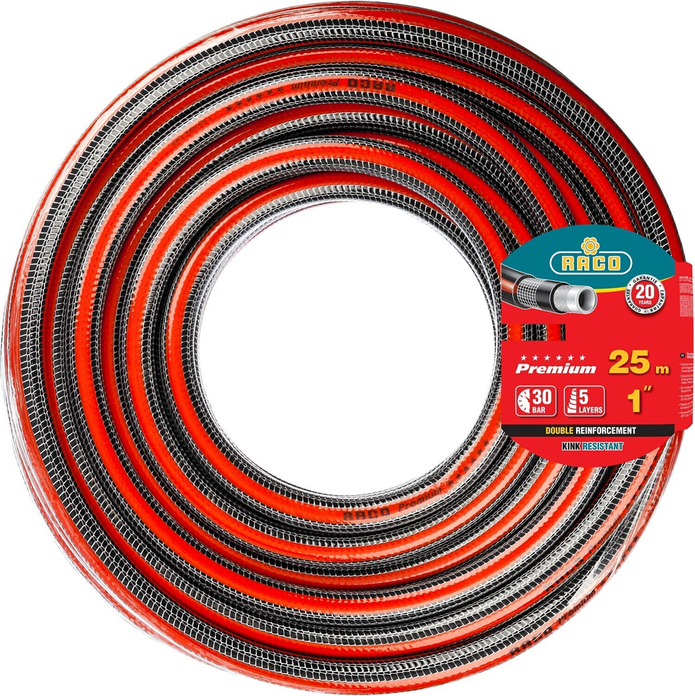 RACO PREMIUM, 1″, 25 м, 40 атм, пятислойный армированный, защита от УФ, поливочный шланг (40300-1-25)