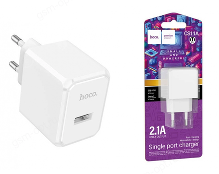 Сетевой адаптер питания HOCO CS11A 1USB 2.1A (белый)