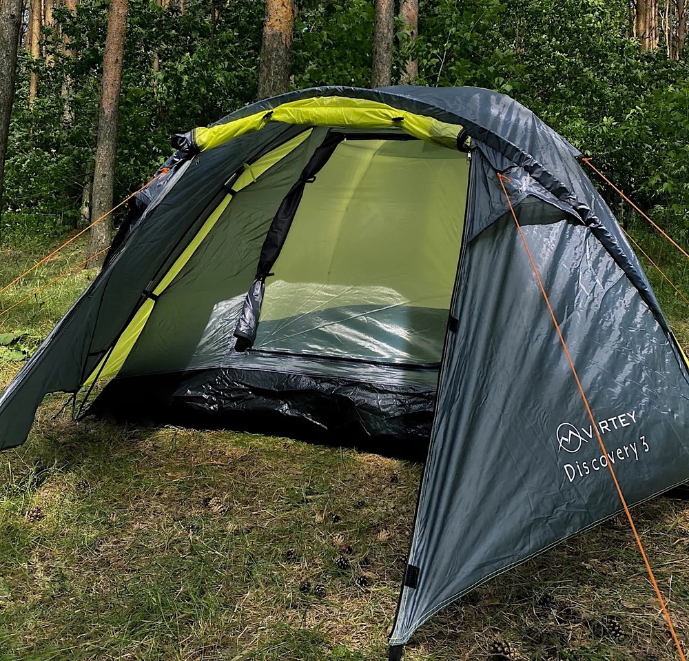Палатка Virtey Discovery-3 (105+210)х210х130см 3чел 1200мм вес 3.5кг