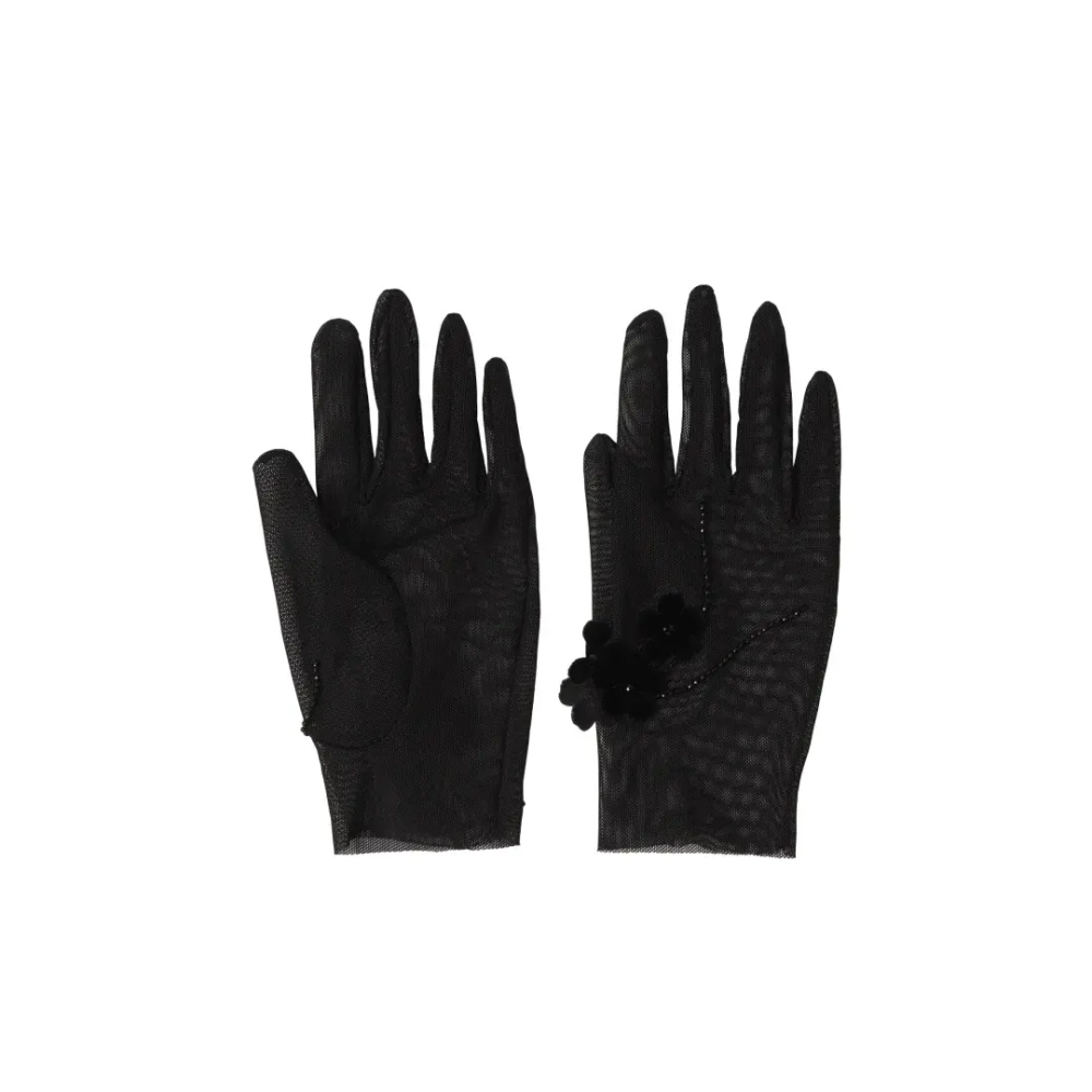 Перчатки короткие с бархатными цветами