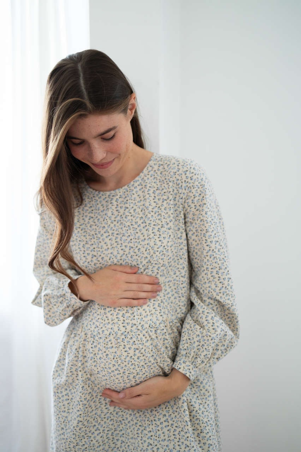 Платье Аврора из фланели, Кремовый с голубыми цветами