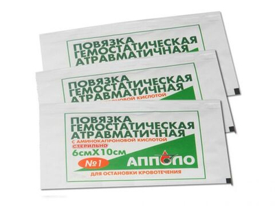 Средство перевязочное гемостатическое стерильное с аминокапроновой кислотой 6см х 10см Апполо